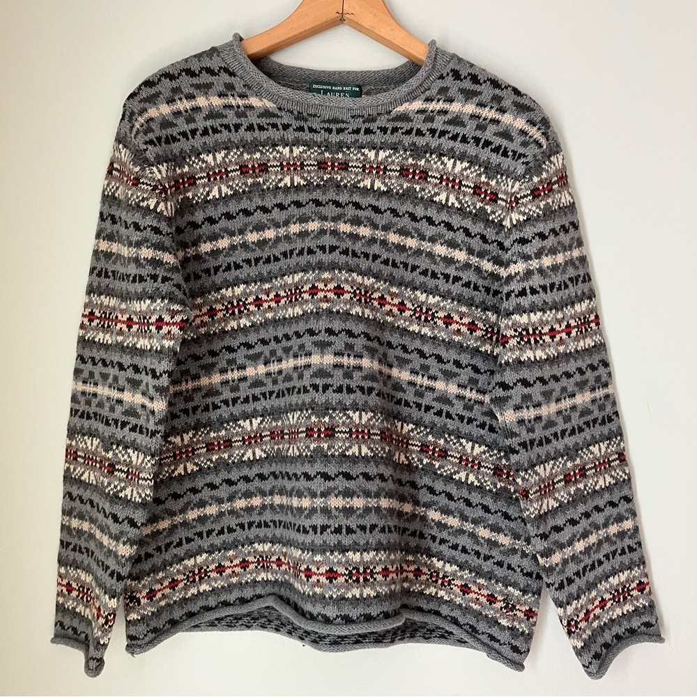 Lauren Ralph Lauren Women’s size Petite Large Vermont Gray Fair Isle Pattern